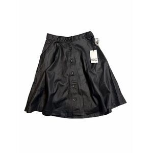 Unique Vintage Vegan Leather A-line Skirt Full Circle Buttons Pockets Medium